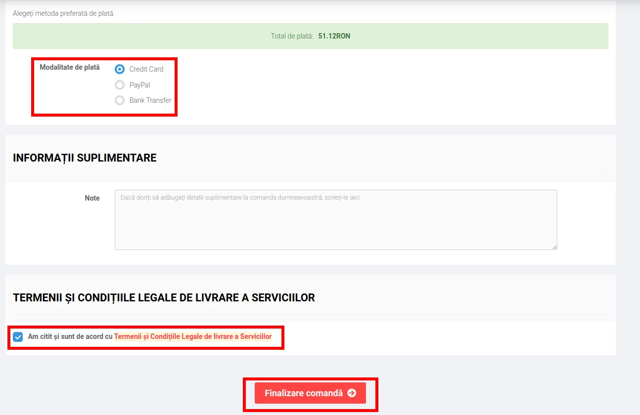 Alegerea modalității de plată