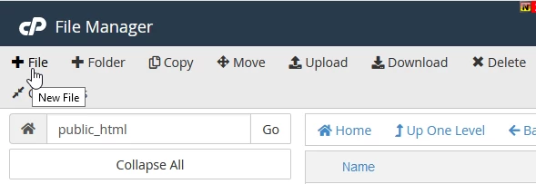 нов файл cPanel