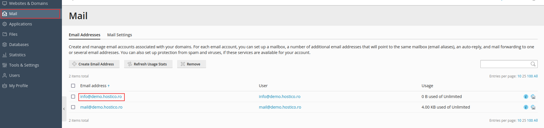 mail plesk