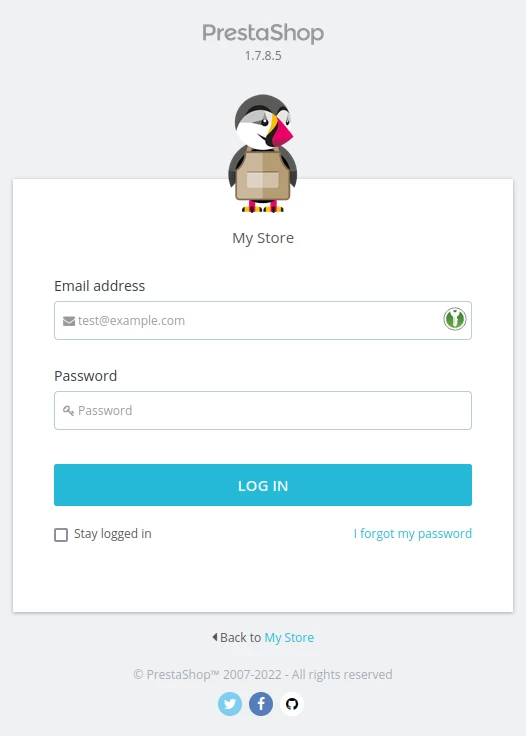 Pagina login Prestashop