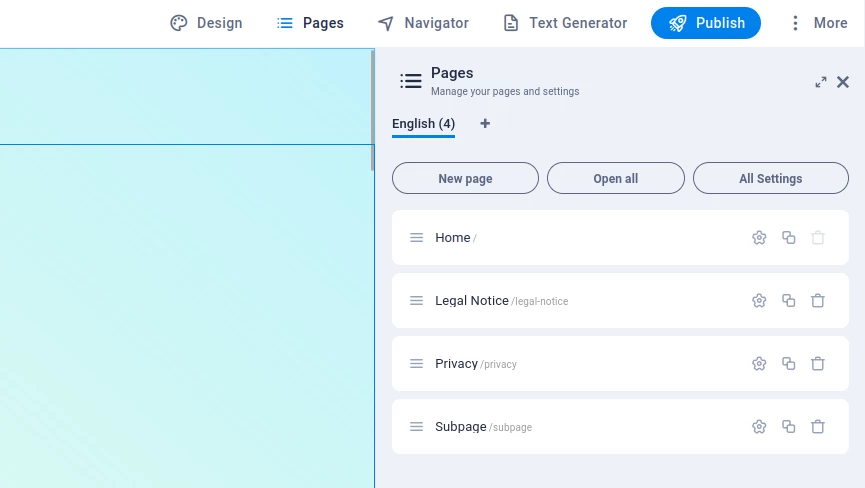 sitejet menu